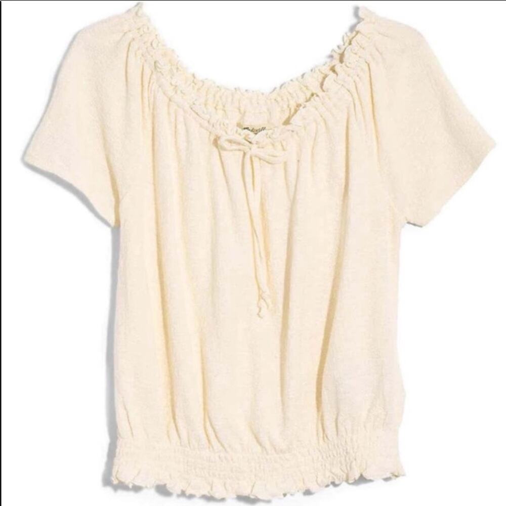Madewell Texture & Thread Drawstring Cream Top